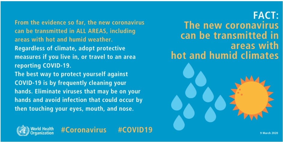 COVID-19 virus can be transmitted in areas with hot and humid climates