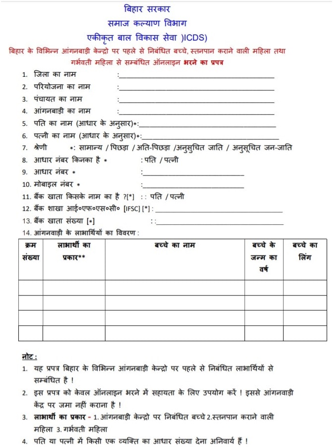bihar anganwadi labharthi online form 2023