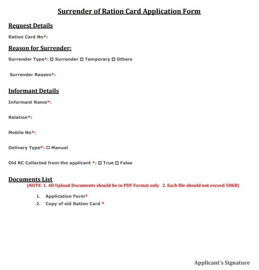 surrender of ration card application form