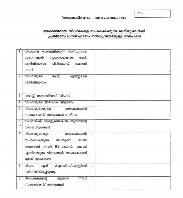 kerala abhayakiranam scheme 2022 online application form