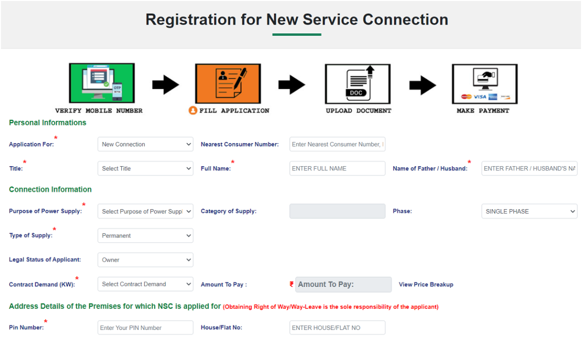 registration for new service connection