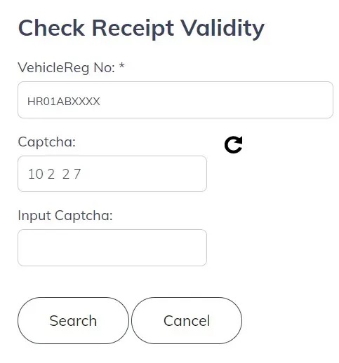 hsrp check receipt validity