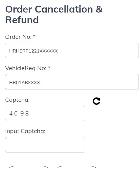 hsrp order cancellation & refund