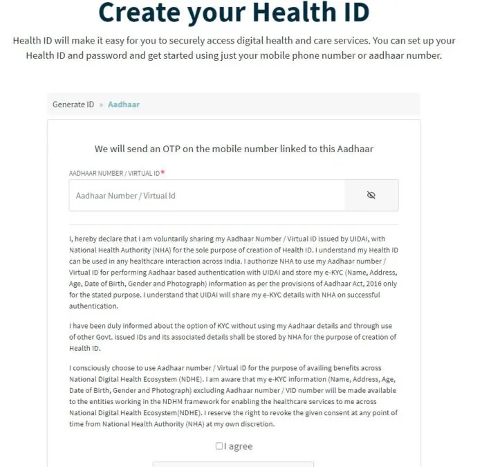 NDHM Health ID Card Registration Aadhar