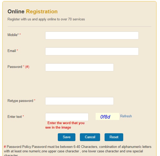 onlne registration