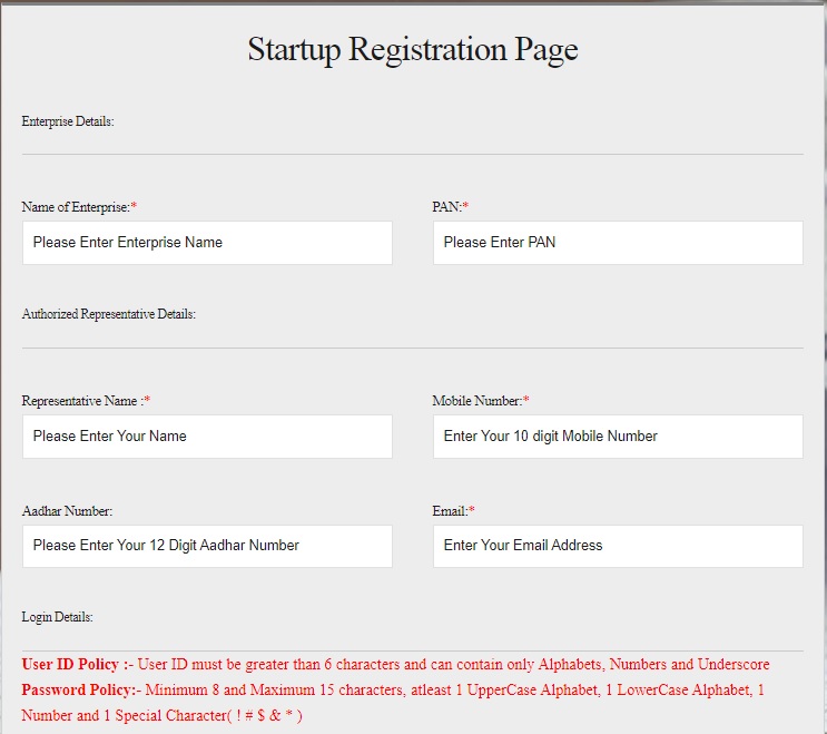 startup registration page