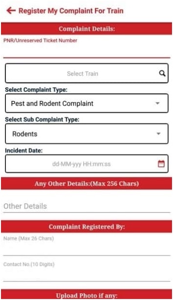 Register My Complaint For Train