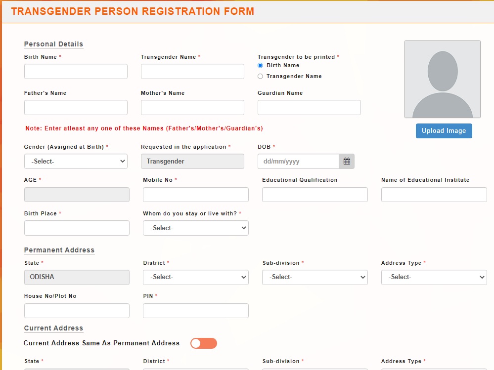 odisha transgender person online registration form 2024
