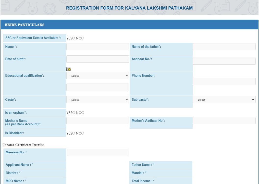 telangana kalyana lakshmi pathakam scheme 2023 registration form
