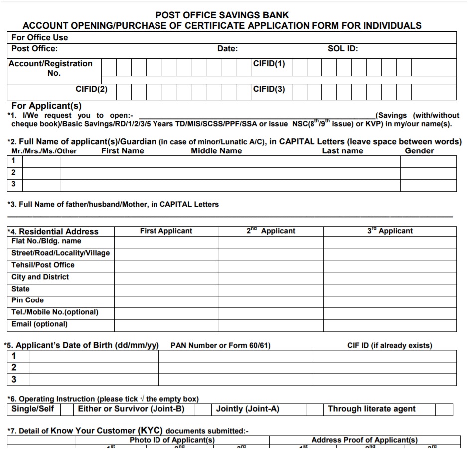 post office saving account application form