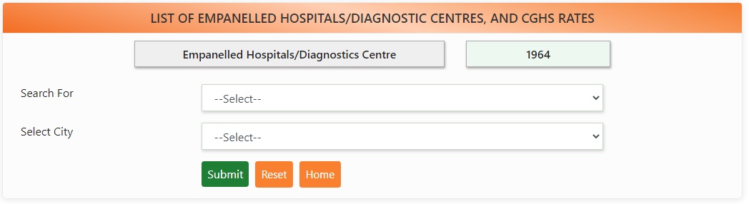 Search for Empanelled Hospitals, Diagnostic Centres and CGHS Rates